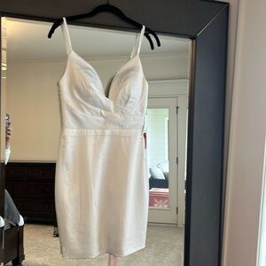 MAC DUGGAL PLUNGING FAUX WRAP CHARMEUSE MINI DRESS - Size 2